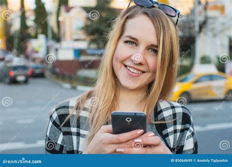 Beautiful Blonde Girl Walking Around City Stock Image Image Of Street