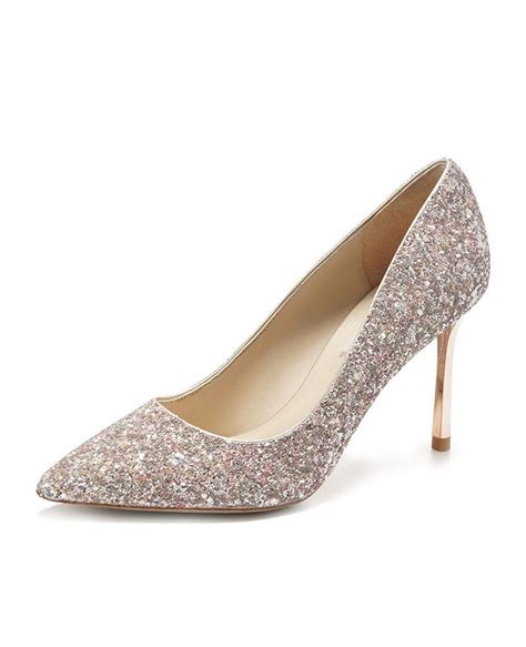 Simple Sparkly Silver Wedding Shoes High Heels For Brides 2018 Ala