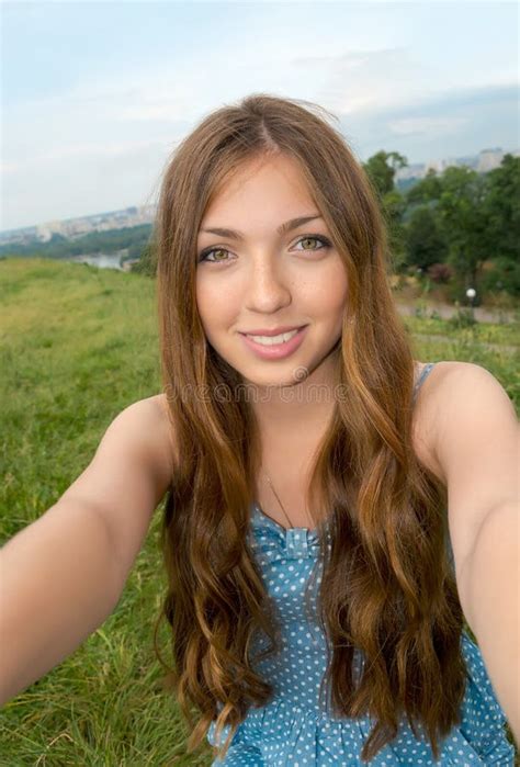 Beautiful Girl Taken Picture Of Herself Selfie Stock Image Image Of