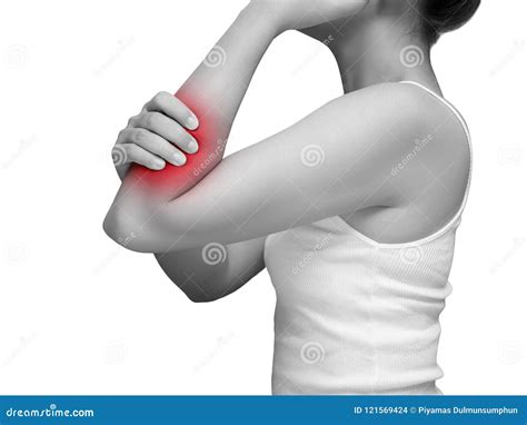 Woman Suffering From Arm Pain Painful In Arm Muscles Mono Tone Stock
