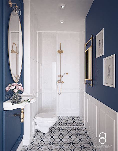 White And Dark Blue Bathroom Design Navy Bathroom Decor Blue