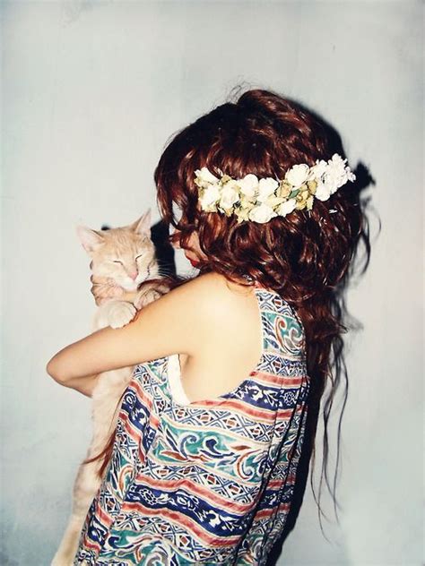 Alternative Beautiful Cat Cute Flowers Girl Hair