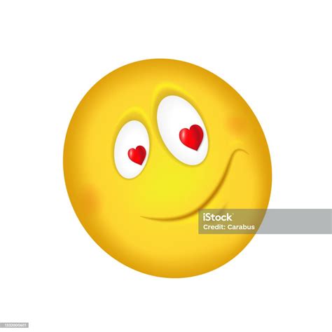 Cheerful Enamored Emoticon Eyes With Hearts Vector Illustration Stock
