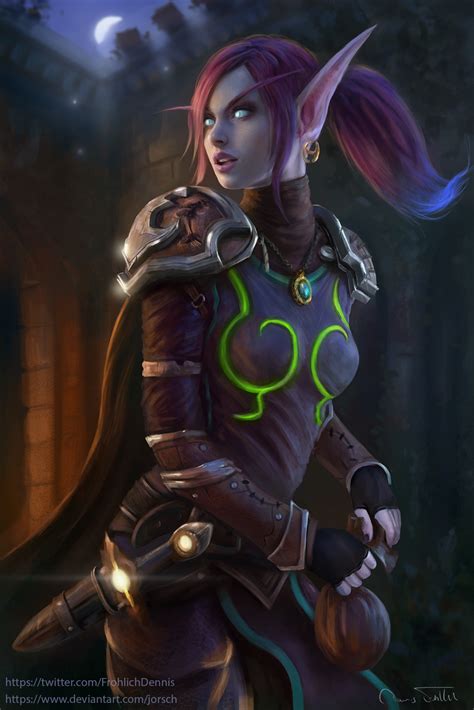 Jorsch Blood Elves Women Redhead Ponytail Drawing Warcraft Rogue