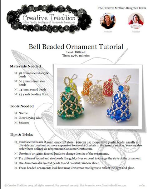 Bell Beaded Ornament Tutorial Pdf Download Etsy Ornament Tutorial