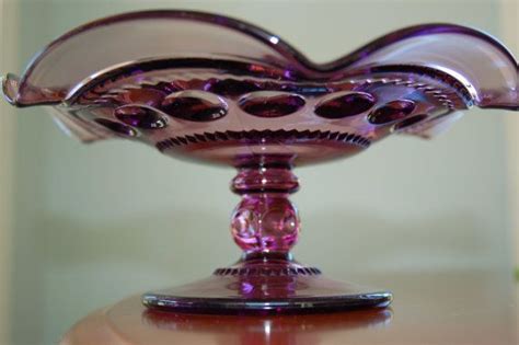 Vintage Amethyst Glass Pedestal Fruit Bowl Indiana Glass King S Crown Pressed Glass Compote