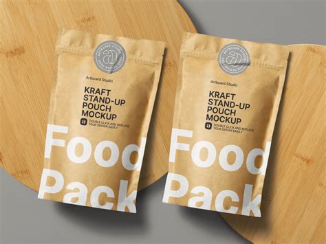 Kraft Paper Stand Up Pouch Food Packaging Mockup Template Food