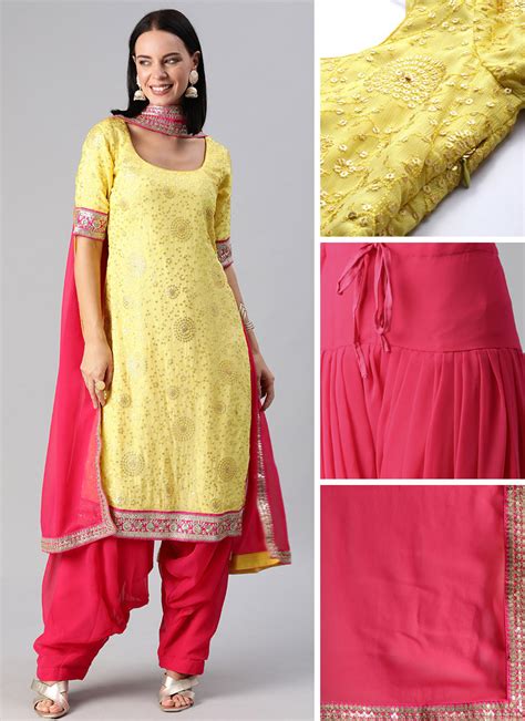 Shop Ethnovogue Customised Yellow Embroidered Patiala Suit Party Wear