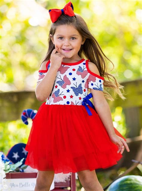 Mia Belle Girls 4th Of July Themed Cold Shoulder Tutu Dress With Bow