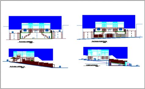 Elevation And Different Axis Section View For Multi Purpose Use Center