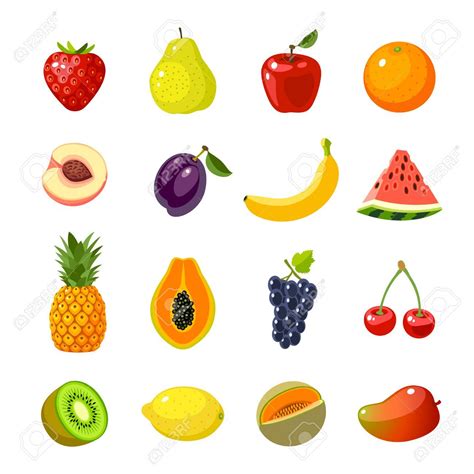 Conjunto De Iconos Coloridos Dibujos De Frutas Manzana Pera Fresa