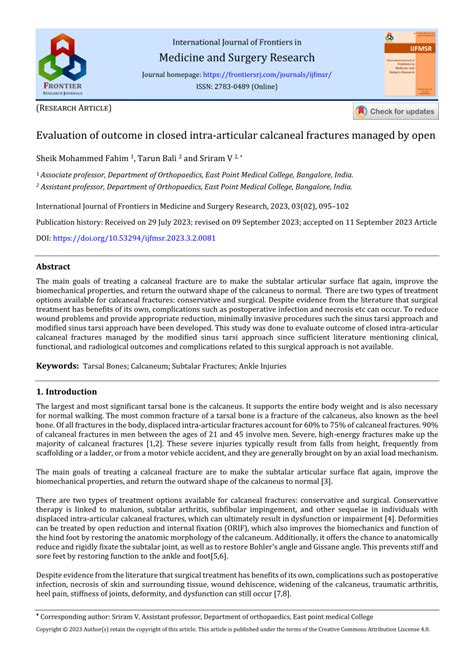 Pdf Evaluation Of Outcome In Closed Intra Articular Calcaneal Fractures Managed By Open