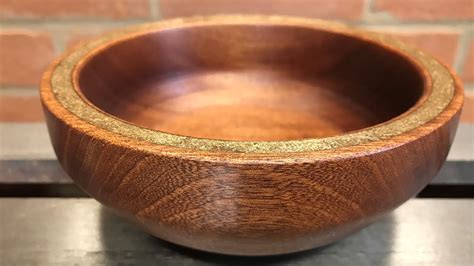 Woodturning Sapele With Epoxy Resin And Brass Inlay Youtube