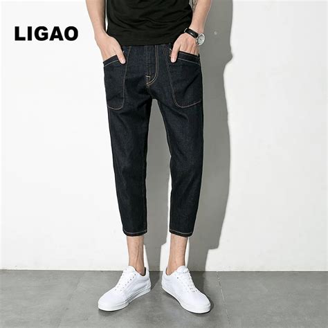 Ligao 2017 Mens Jeans 34 Calf Length Pants Casual Men Slim Straight Leissure Pant Spring