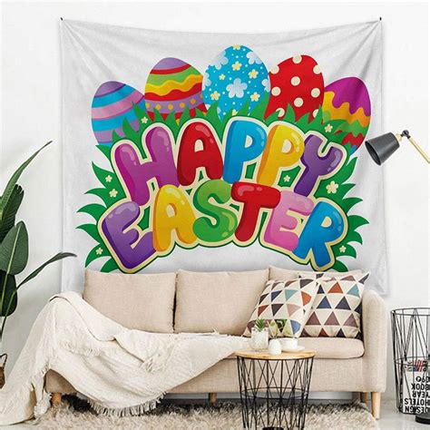 Easter Tapestry Wall Hanging Cartoon Style Ornamental Eggs