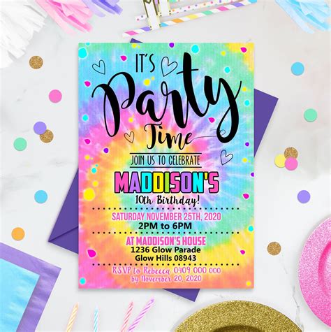 Tie Dye Party Invitation Instant Download Rainbow Tie Dye Etsy India