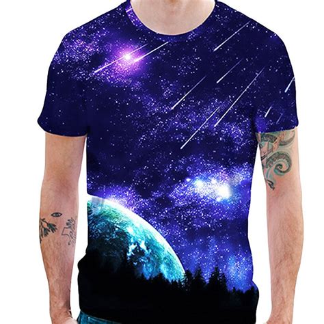 Mens 3d Starry Sky Print Summer Short Sleeve Casual Tee T Shirts Top