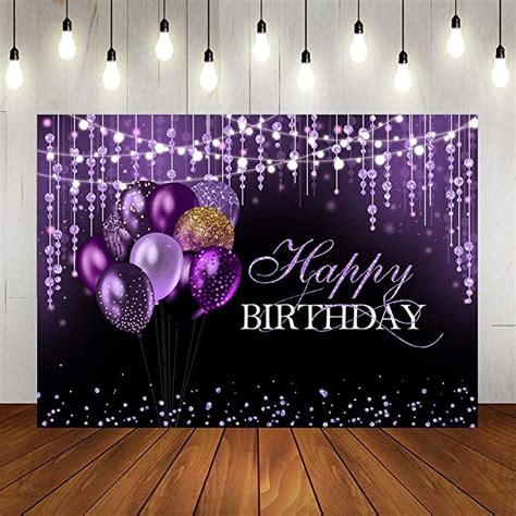 Lofaris Black And Purple Birthday Backdrop For Women Girls Gold Balloon Bady