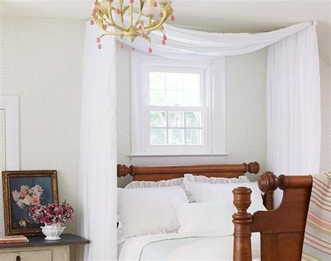 The example on the right (from domino design book via swoonworthy) is similar to the one above, but in this case, the curtain rods that the drapes are hung from extends the. I love this simple DIY canopy.. Just two curtain rods ...