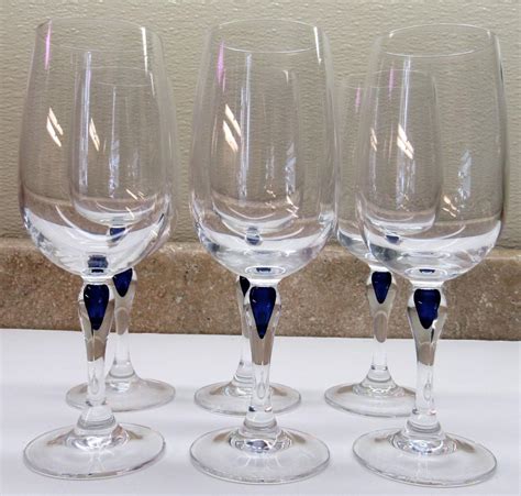 courvoisier cognac crystal glasses set of 6 cobalt blue teardrop stem snifter 1899547250