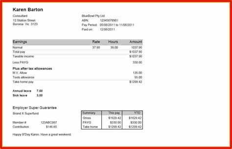 It also includes the information source: 9+ australian payslip template | Simple Salary Slip