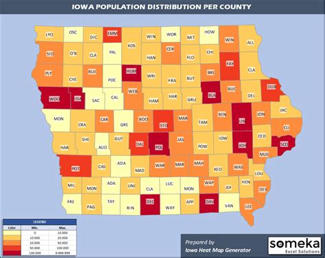 Iowa County Map And Population List In Excel