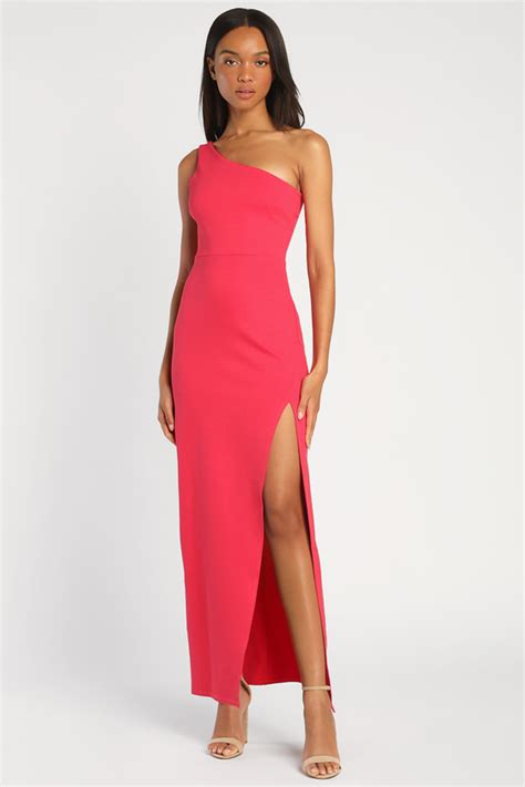 Hot Pink Dress One Shoulder Maxi Dress Pink Sleeveless Dress Lulus