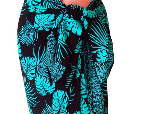 hawaiian beach sarong wrap black and teal jungle leaf batik pareo women s aloha skirt mens sarong