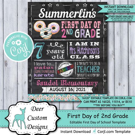 Back To School Sign Editable Template Donuts First Day 2nd Grade