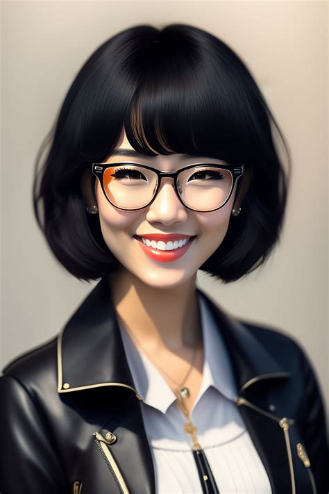 Lexica A Girl Smiling At The Camera Short Hair Glasses Black Hair