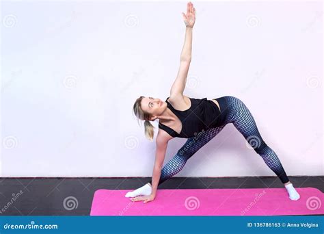sporty woman doing yoga exercises in a gym stock image image of sport healthy 136786163
