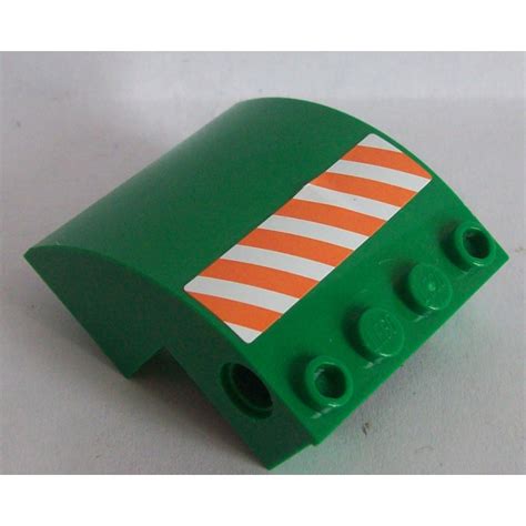 Lego Green Slope X X Curved With Orange And White Danger Stripes