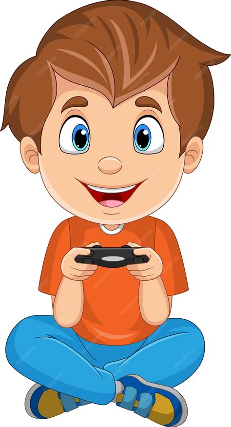 Niño De Dibujos Animados Jugando Videojuegos Vector Premium