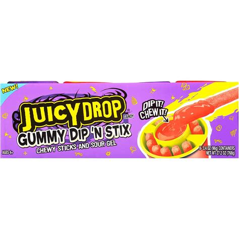 Juicy Drop Gummy Dip N Stix Sweet Gummy Sticks W Sour Dipping Gel 8