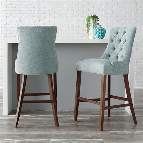 Reviews For Stylewell Bakerford Aloe Blue Upholstered Bar Stool With Back Set Of 2 Pg 1