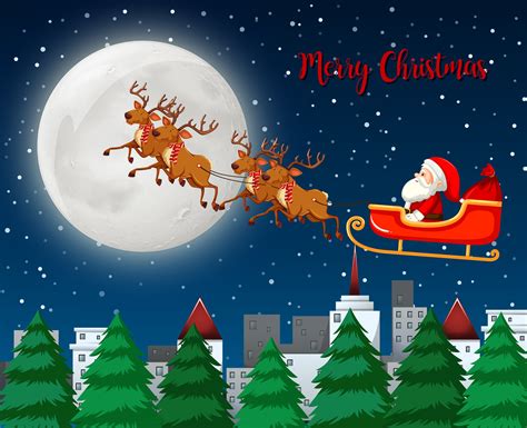 merry christmas santa sleigh  reindeer  vector art  vecteezy