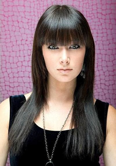 Long Straight Black Hair With Blunt Bangs And Fringe