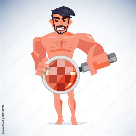 Naked Man Handling Magnifier At His Penis With Censored Skin