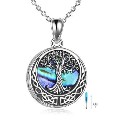 Lonago Tree Of Life Urn Necklaces For Ashes Sterling Silver Abalone