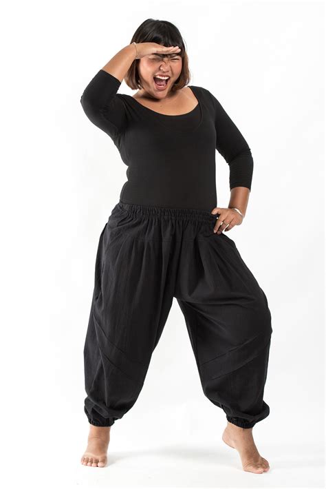 Plus Size Genie Womens Cotton Harem Pants In Black