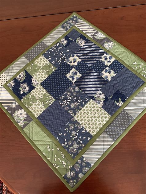 Floral Blues And Greens Quilted Table Topper 215 Square Etsy Green