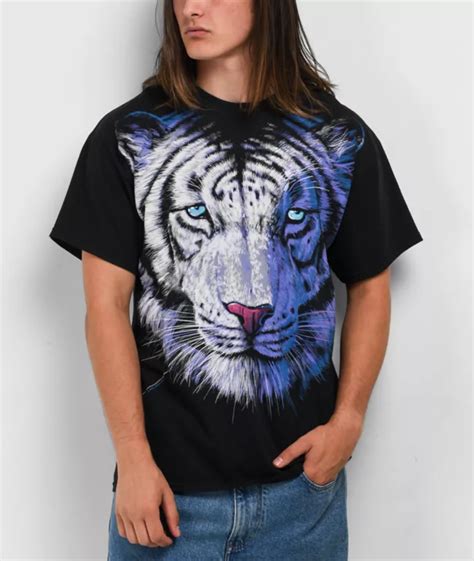 Liquid Blue White Tiger Black T Shirt