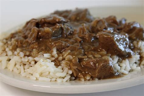 Cover pan with foil and bake for 3 to 3 1/2 hours or until tender. paula deen beef tips and rice recipe