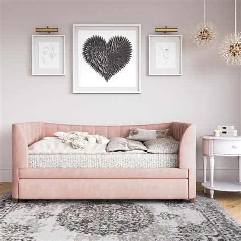 Little Seeds Valentina Upholstered Daybed With Trundle Twin Size Pink