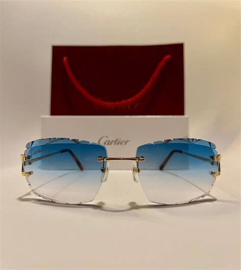 Cartier Cartier Rimless Diamond Cut Sky Blue Sunglasse Big C Ct00920