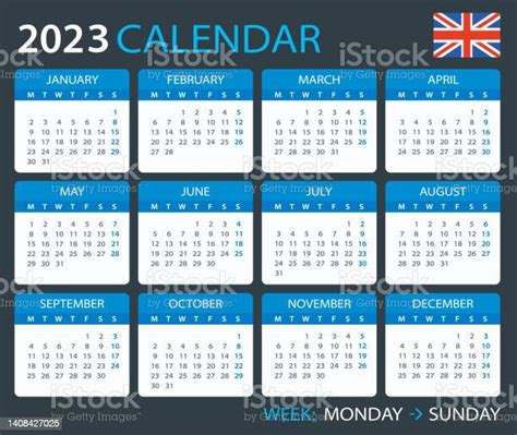2023 Calendar Vector Template Graphic Illustration United Kingdom