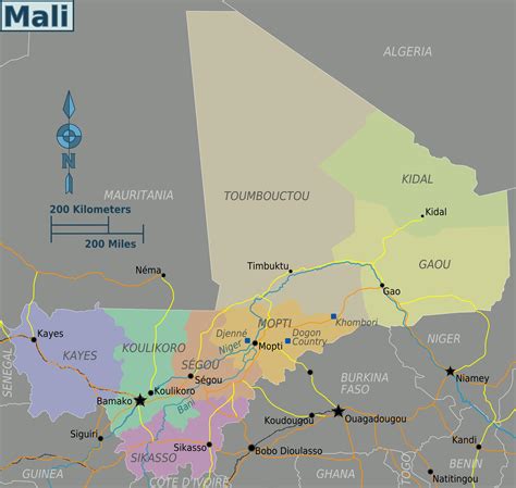 Mali Regions Map Map Of Mali Regions Western Africa Africa