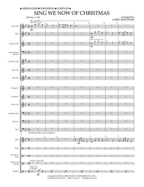 Traditional French Carol Sing We Now Of Christmas Arr Larry Kerchner Conductor Score Full