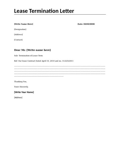 Termination Of Rental Agreement Letter By Landlord Template