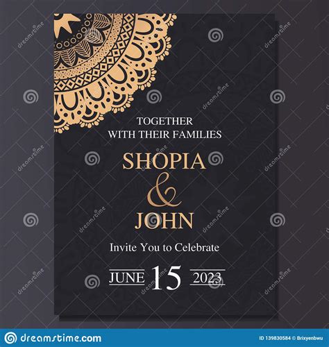 Luxury And Elegant Wedding Invitation Card With Mandala Ornament Dark